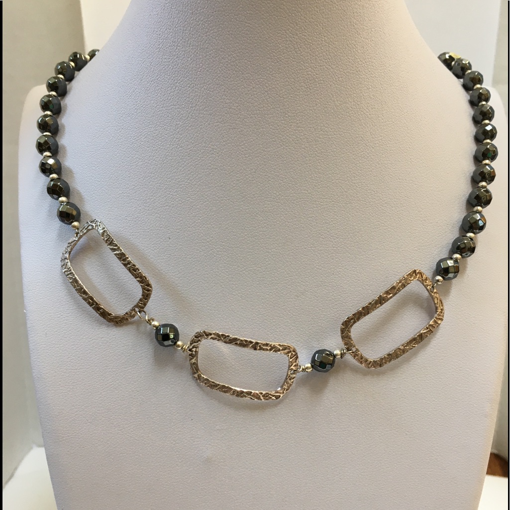 Sterling Silver Oblong Cutouts, Hematite/Sterling